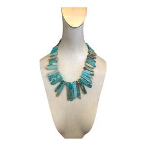 Handmade Natural Blue Ocean Stone Side Drilled Slab Beads Gold Beads Necklace